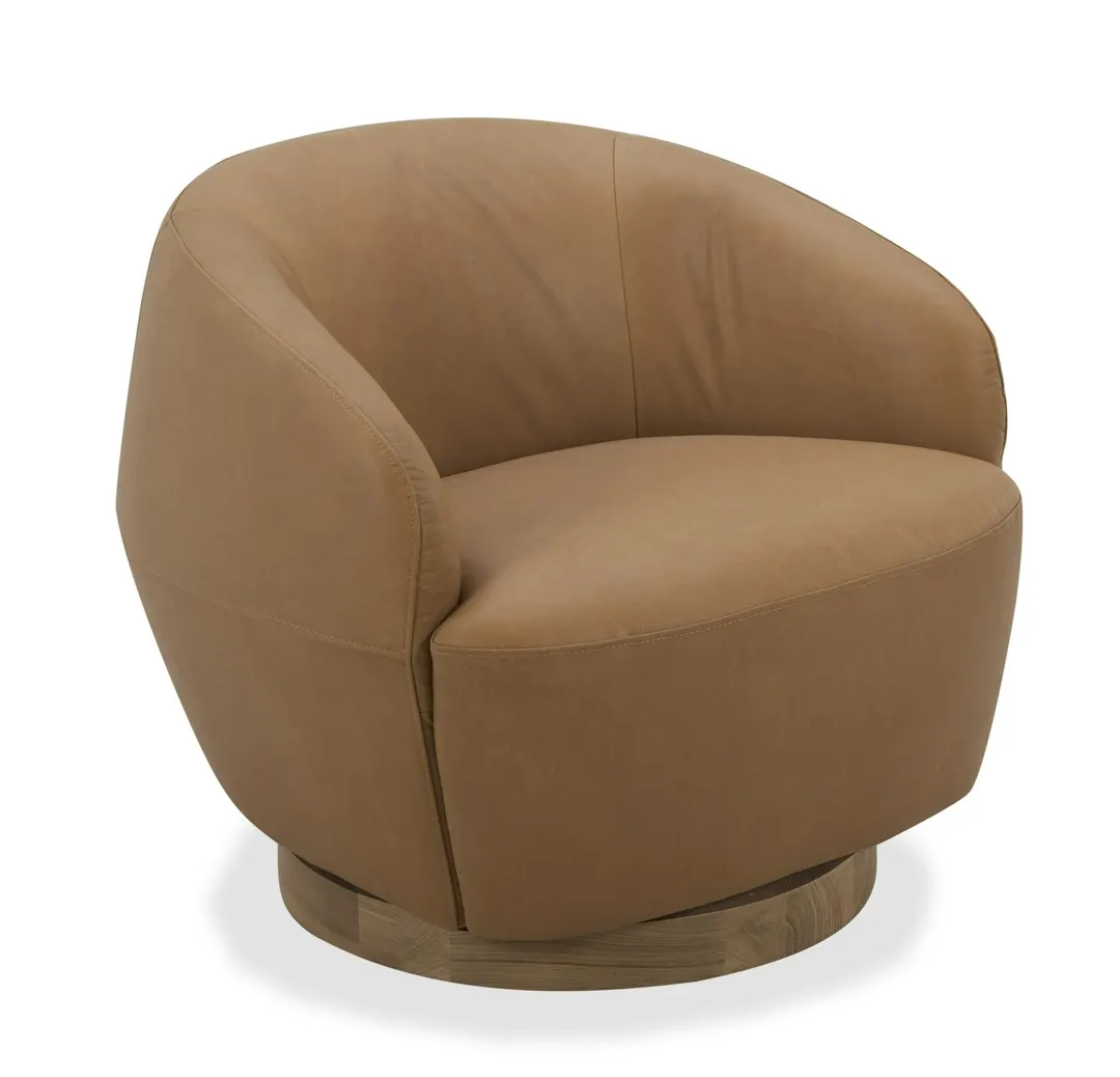 Divani Casa Agatha — Modern Tan Leather Swivel Accent Chair