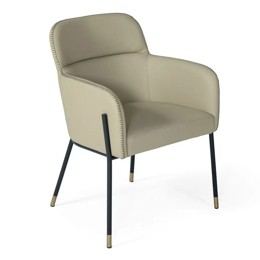 Brady — Modern Black Metal + Greige Vegan Leather Dining Chair