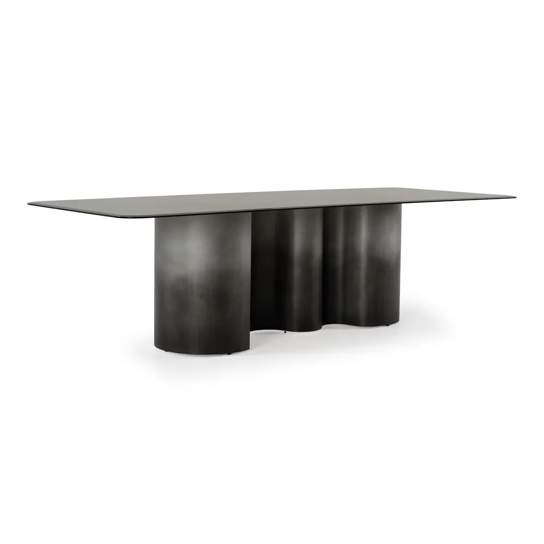 Brompton — Modern Grey Glass + Gun Metal Grey Dining Table