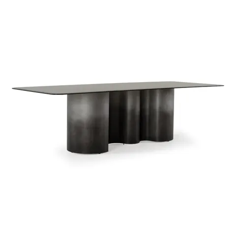 Brompton — Modern Grey Glass + Gun Metal Grey Dining Table
