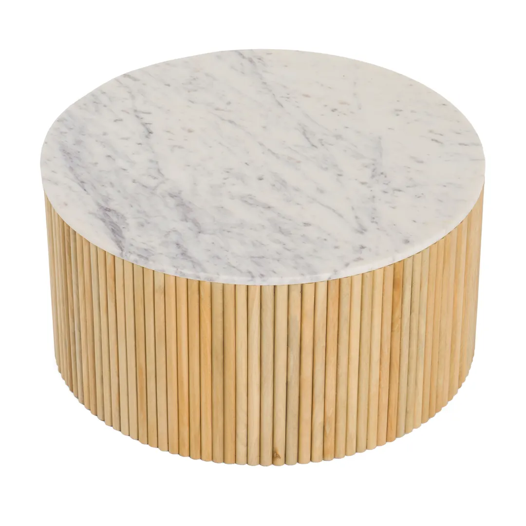 Cambridge White Marble & Mango Round Coffee Table — Photo 3