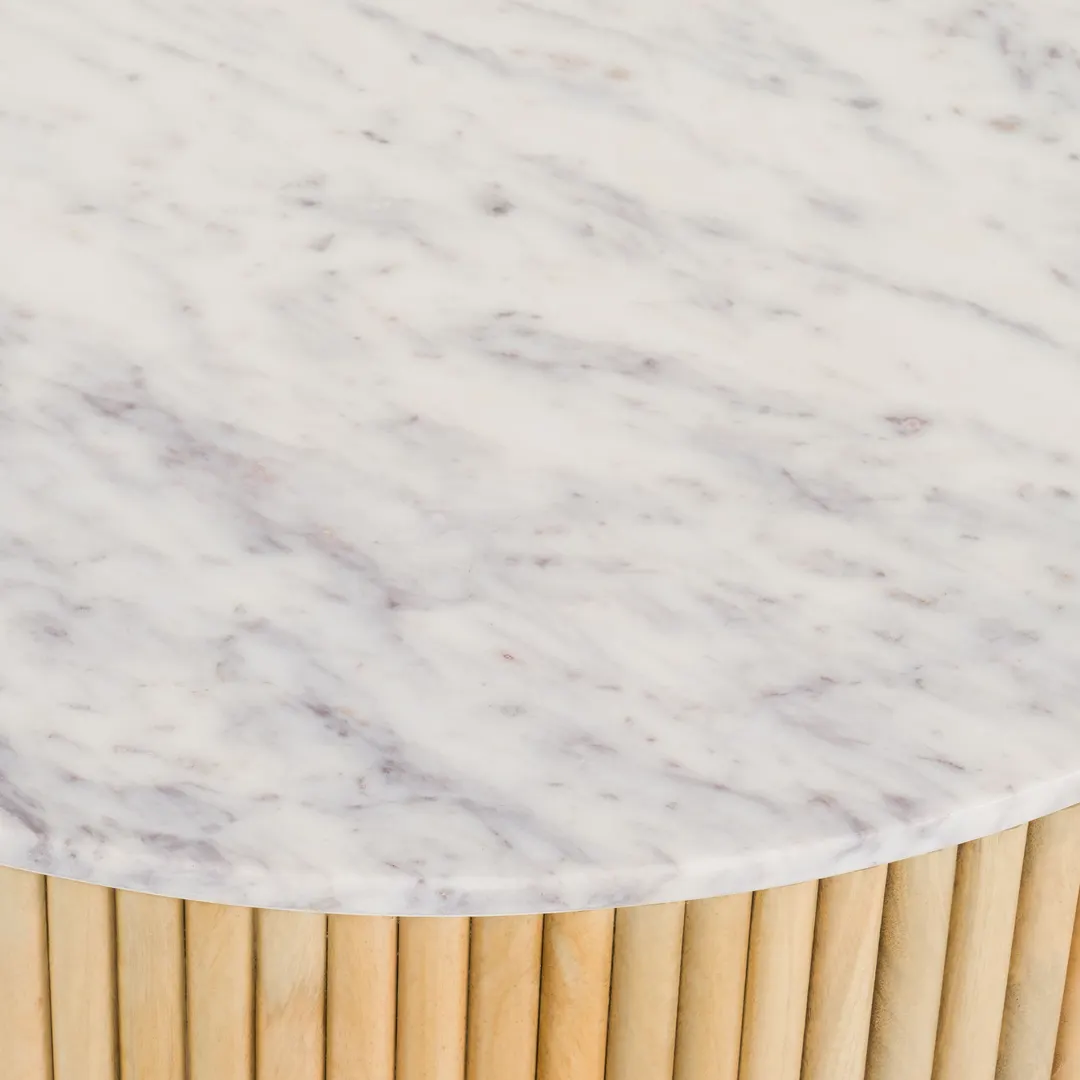 Cambridge White Marble & Mango Round Coffee Table — Photo 5
