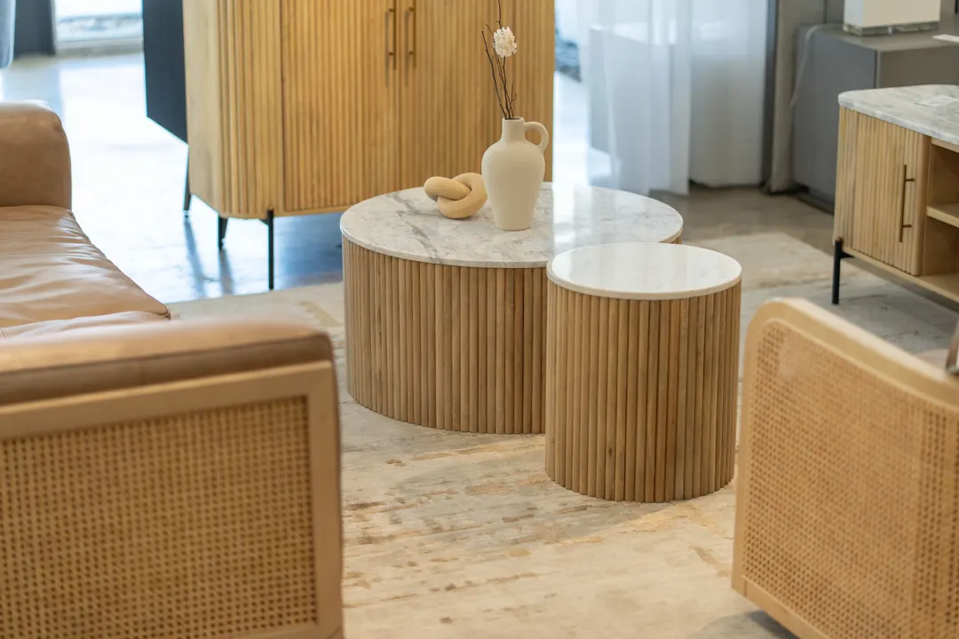 Cambridge White Marble & Mango Round Coffee Table — Photo 6
