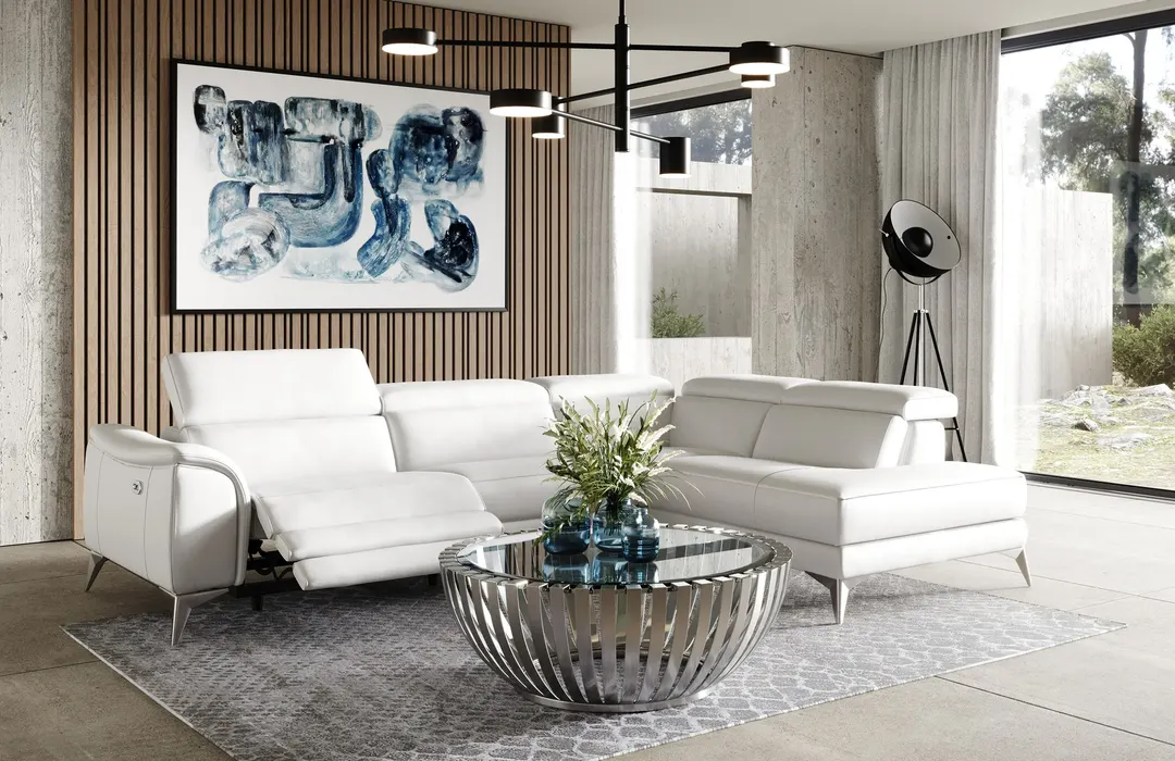 Coronelli Collezioni Monte Carlo — Italian Modern White Leather Right Facing Sectional Sofa