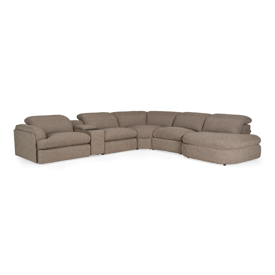 Divani Casa Ambler — Modern Brown Fabric Sectional Sofa w/ 2 Power Recliners