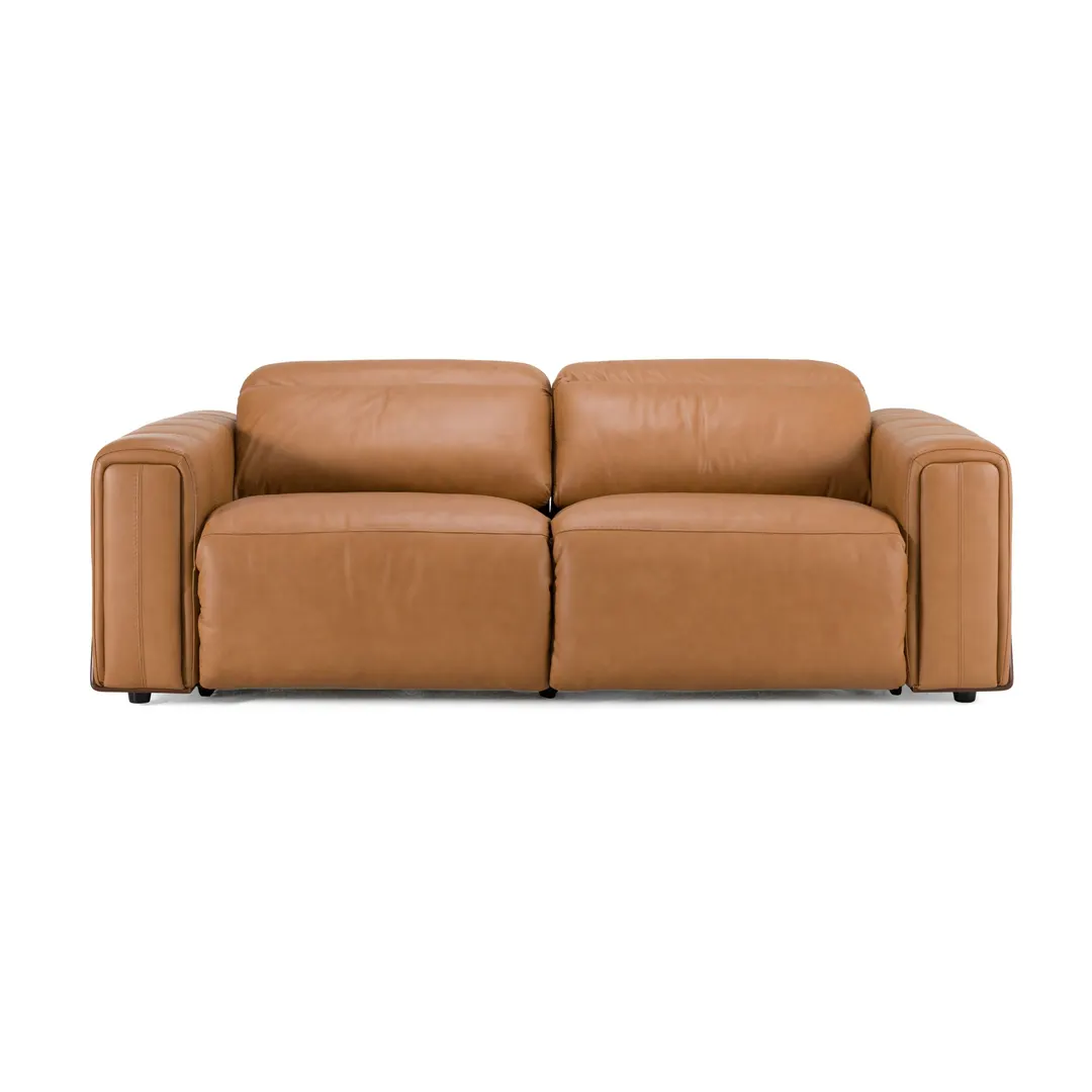 Divani Casa Sandstone — Modern Brown Leather Sofa w/ 2 Electric Recliners