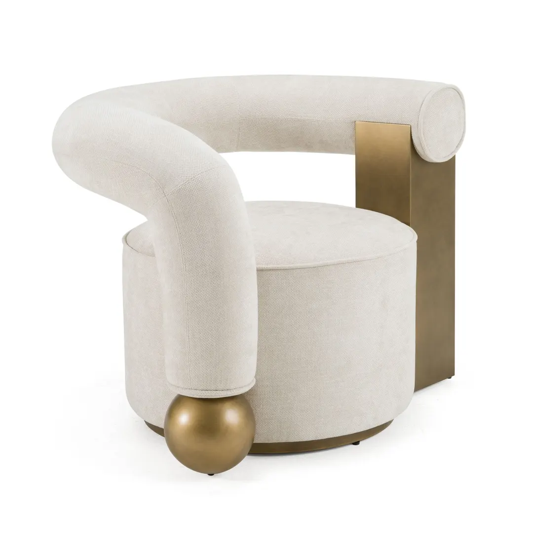 Divani Casa Tranquil — Contemporary Beige Fabric + Antique Brass Accent Chair
