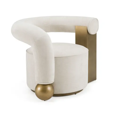 Divani Casa Tranquil — Contemporary Beige Fabric + Antique Brass Accent Chair