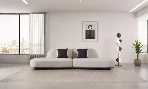 Falcone — Contemporary Off-White + Grey Bonded Leather Curved Sectional Sofa