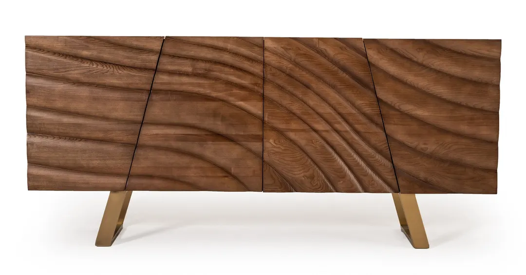 Finley — Mid-Century Walnut & Gold Buffet