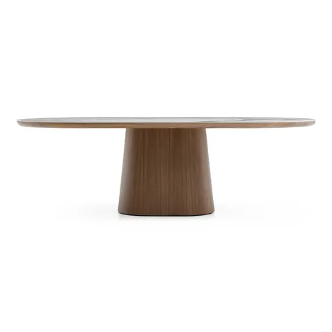 Foster — Contemporary White Ceramic + Walnut Oval Dining Table