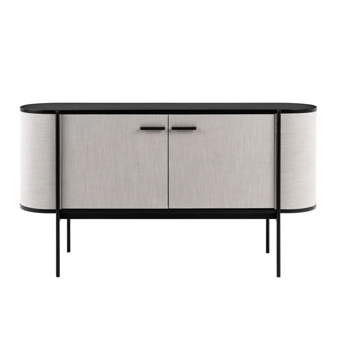 Hobart — Modern Beige Fabric & Black Metal Buffet