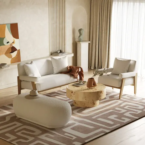Kael — Contemporary White Sherpa Ottoman