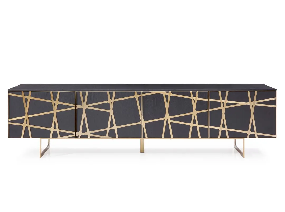 Kilson — Modern Black Oak & Champagne Gold TV Stand