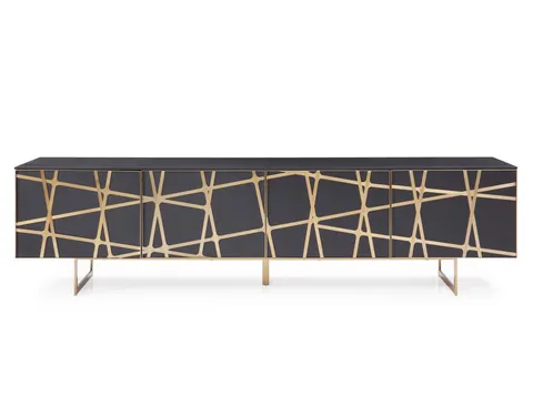 Kilson — Modern Black Oak & Champagne Gold TV Stand
