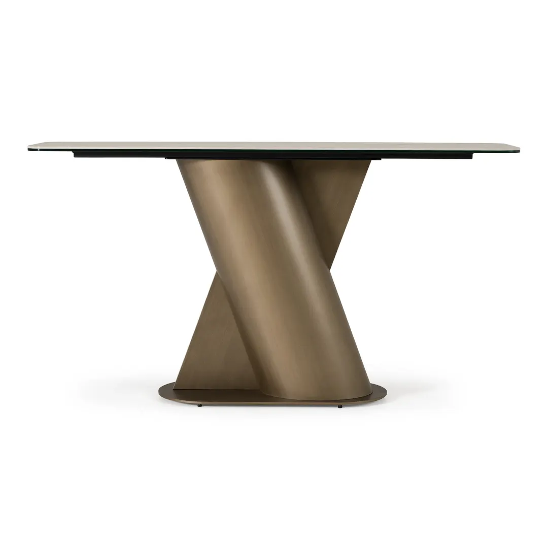 Lamod Kiefer — Modern Faux Travertine Ceramic + Bronze Console Table