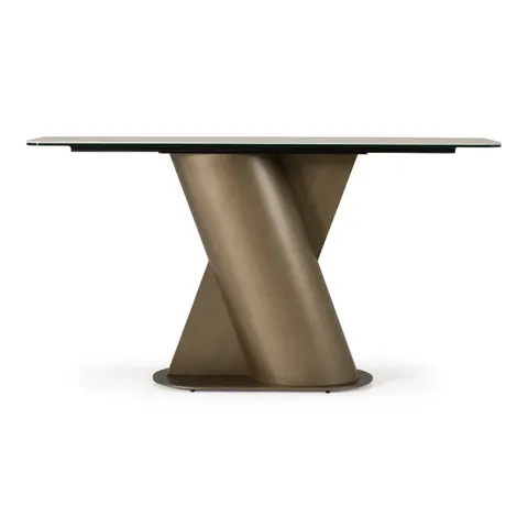 Lamod Kiefer — Modern Faux Travertine Ceramic + Bronze Console Table