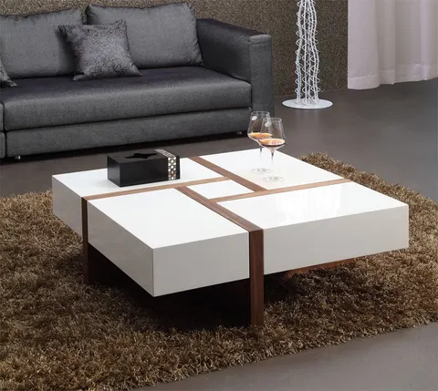 Makai — Modern White & Walnut Square Coffee Table