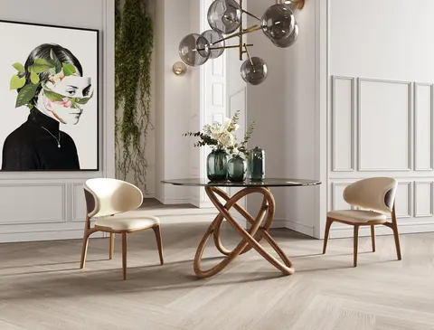 Mason — Modern Round Glass & Walnut Dining Table