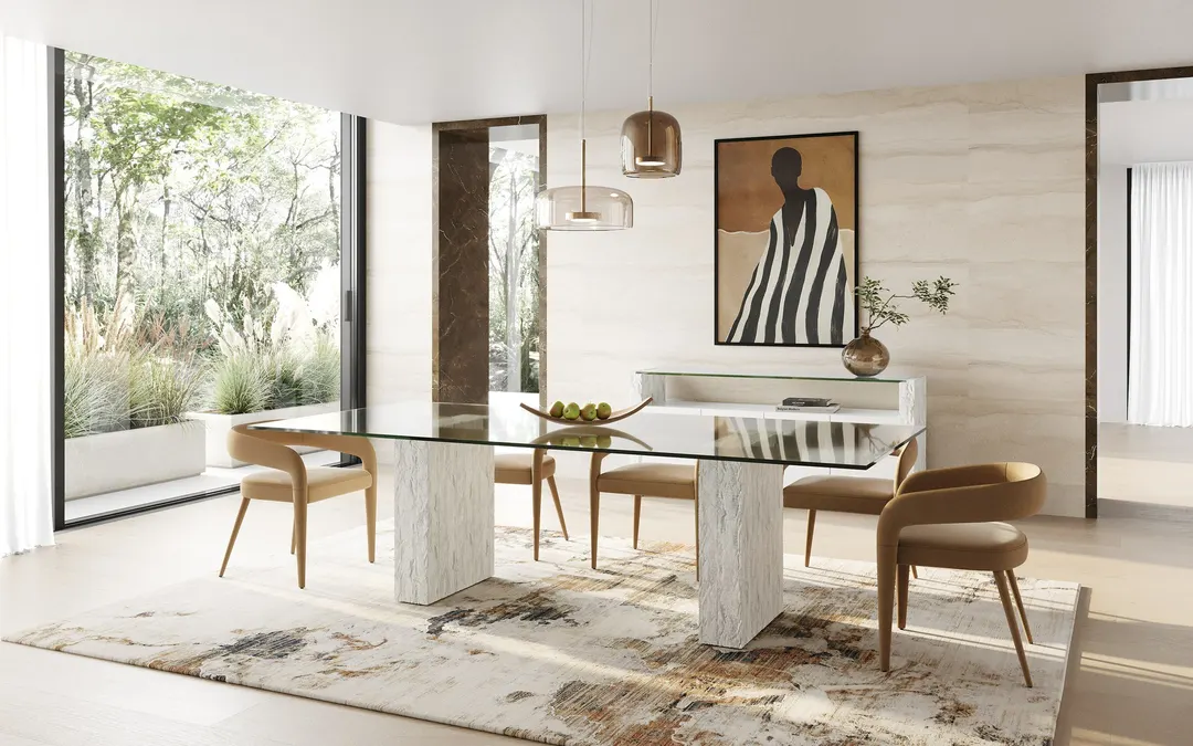 Modrest Ashley — Modern Glass + White Fiberglass Dining Table