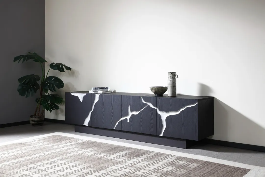 Modrest Aspen — Modern Matte Brown Ash & Silver TV Stand