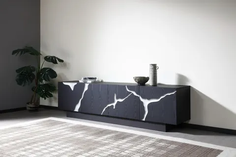 Modrest Aspen — Modern Matte Brown Ash & Silver TV Stand