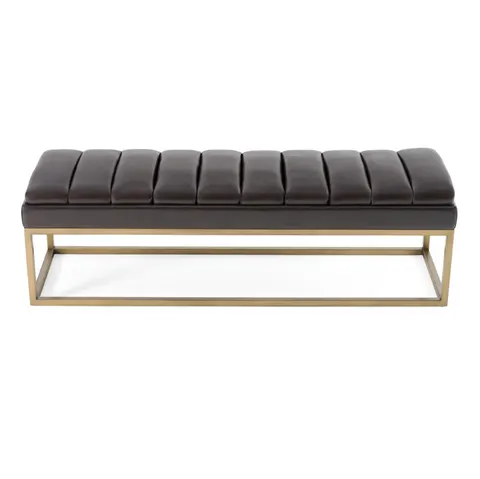 Modrest Bridger — Modern Black Vegan Leather + Brass Dining Bench
