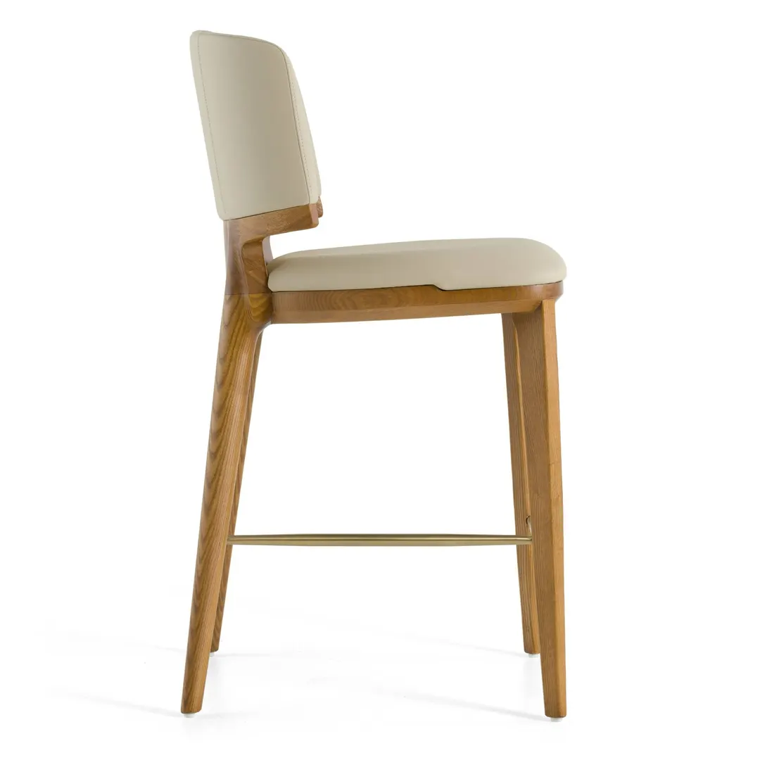 Modrest Calvary — Mid-Century Modern Beige Vegan Leather + Walnut Counter Chair