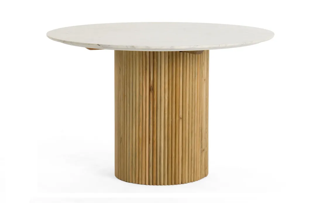 Modrest Cambridge White Marble & Mango Round Dining Table — 