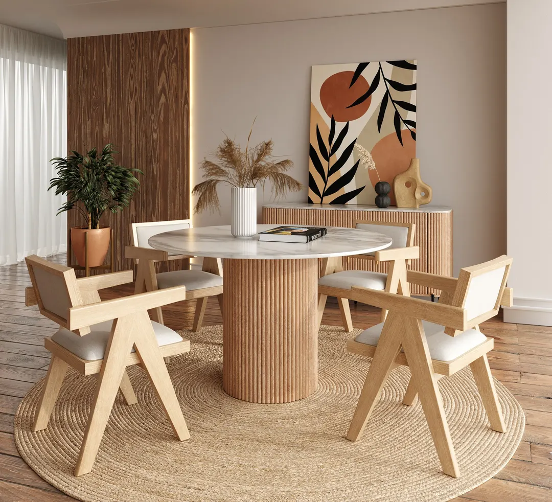Modrest Cambridge White Marble & Mango Round Dining Table — Photo 3