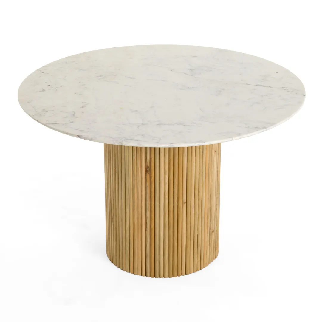 Modrest Cambridge White Marble & Mango Round Dining Table — Photo 4
