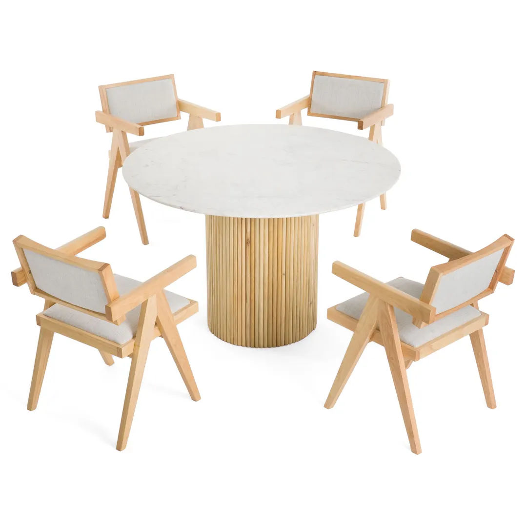Modrest Cambridge White Marble & Mango Round Dining Table — Photo 6