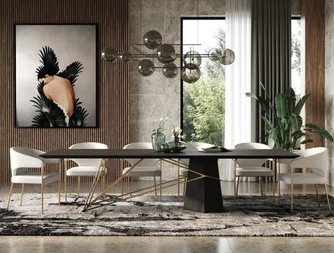 Modrest Elkhorn — Glam Black Ash + Stainless Steel 126" Dining Table