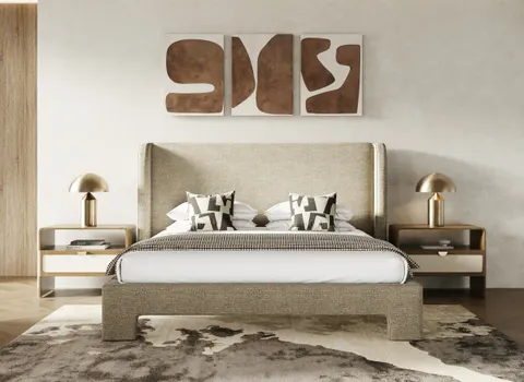 Modrest Emilio — Modern Beige Fabric Bed