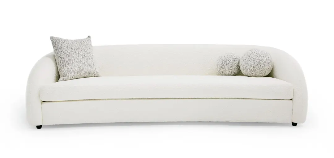 Joshua — Modern 4-Seater Curved White and Taupe Fabric Sofa