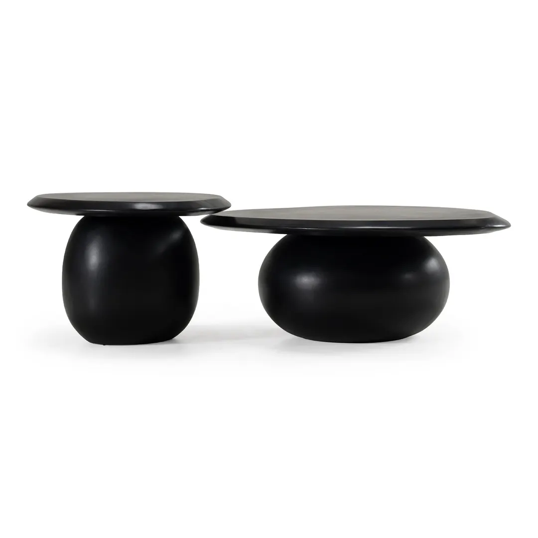 Modrest Kalvin — Modern Black Concrete Nesting Coffee Table Set