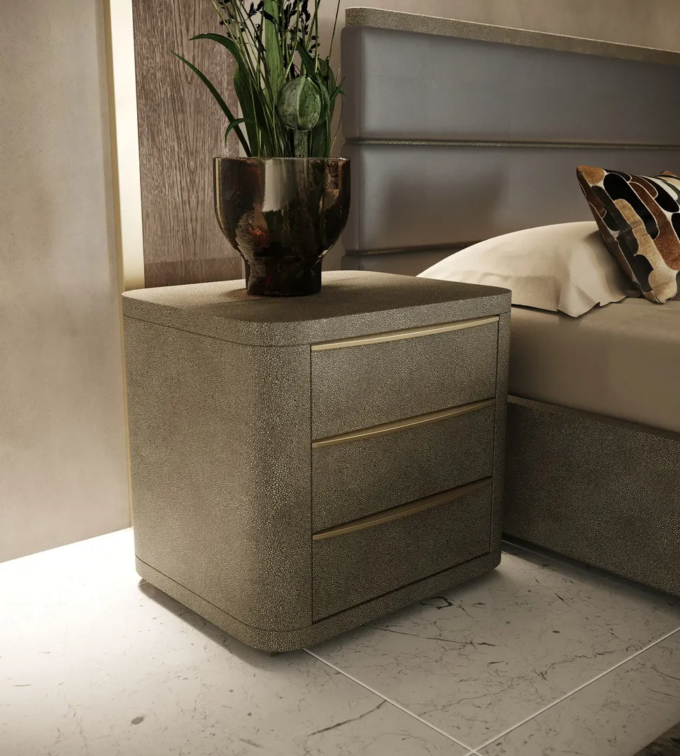 Modrest Lois — Modern Beige Shagreen + Brass Nightstand