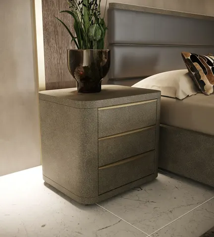 Modrest Lois — Modern Beige Shagreen + Brass Nightstand