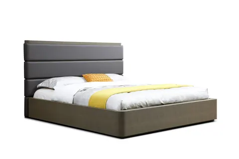Modrest Lois — Modern Grey Leather & Beige Shagreen High Headboard Bed