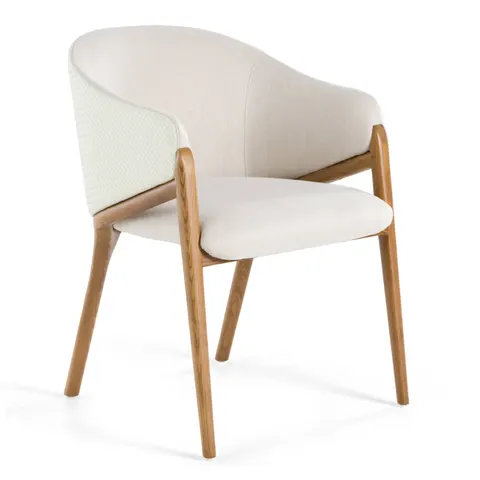 Modrest Lunde Cream Fabric and Walnut Arm Dining Chair