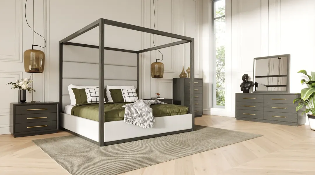 Modrest Manhattan- — Contemporary Grey and Gold Nightstand