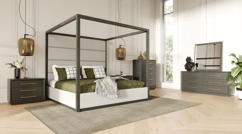 Modrest Manhattan- — Contemporary Grey and Gold Nightstand