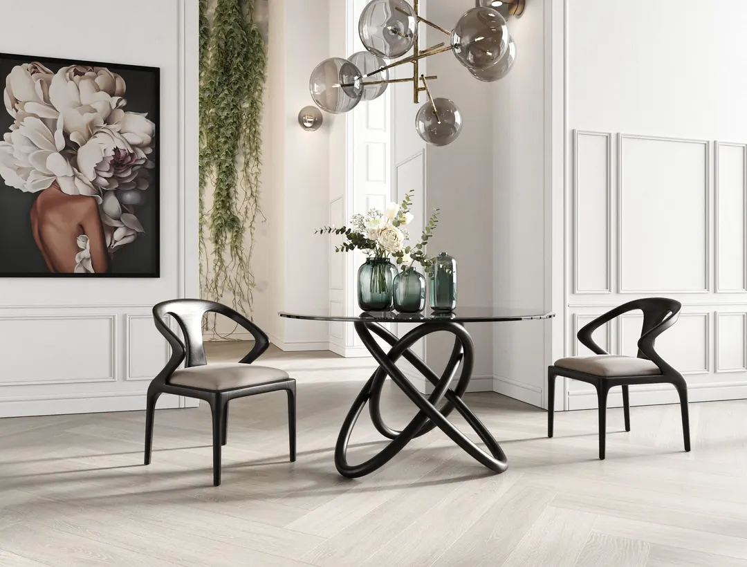 Modrest Mason Round Glass & Black Ash Dining Table — 