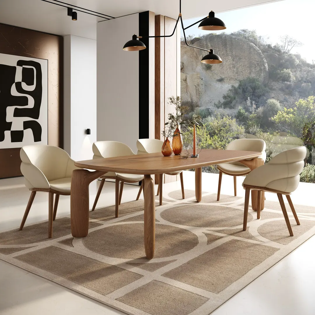 Modrest Michael — Mid-Century Modern Beige Vegan Leather + Walnut Dining Chair