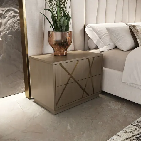 Modrest Nixa — Modern Wide Birch + Brushed Bronze Nightstand