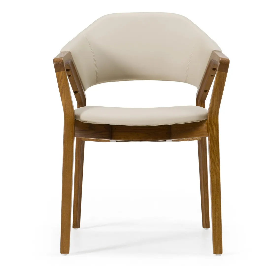 Modrest Ocasio — Mid-Century Modern Cream Vegan Leather + Walnut Dining Chair