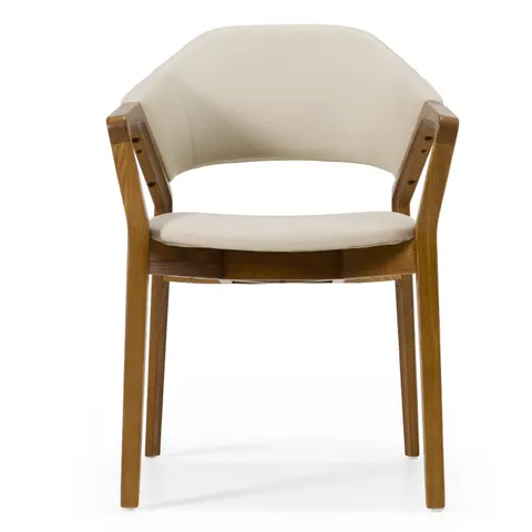 Modrest Ocasio — Mid-Century Modern Cream Vegan Leather + Walnut Dining Chair