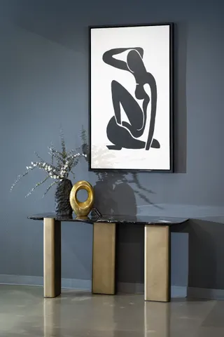 Modrest Quest — Modern Black Rose Marble + Antique Brass Console Table