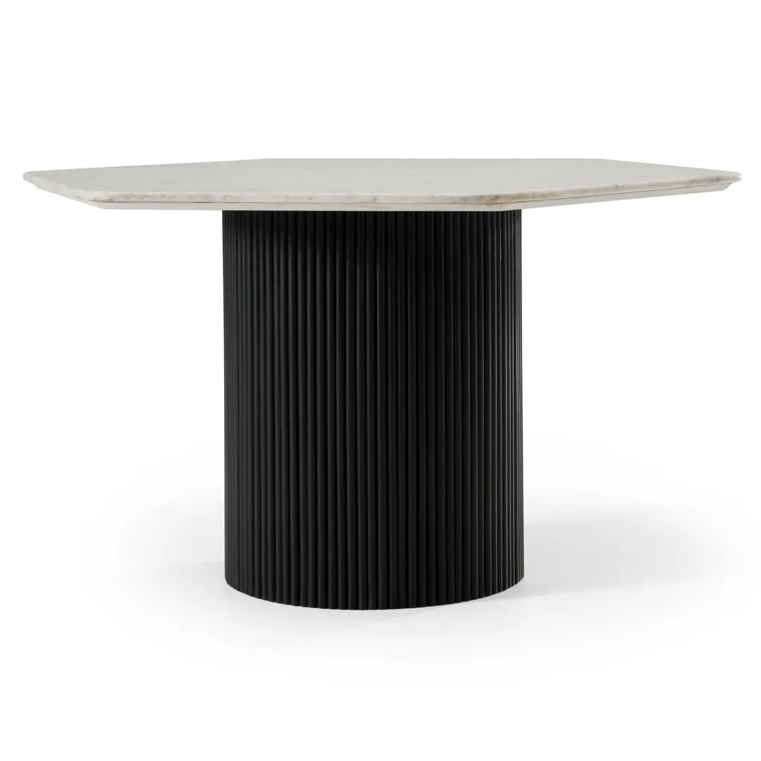 Modrest Rivas — Modern White Marble + Black Hex Dining Table