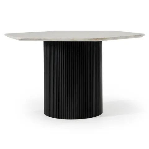 Modrest Rivas — Modern White Marble + Black Hex Dining Table
